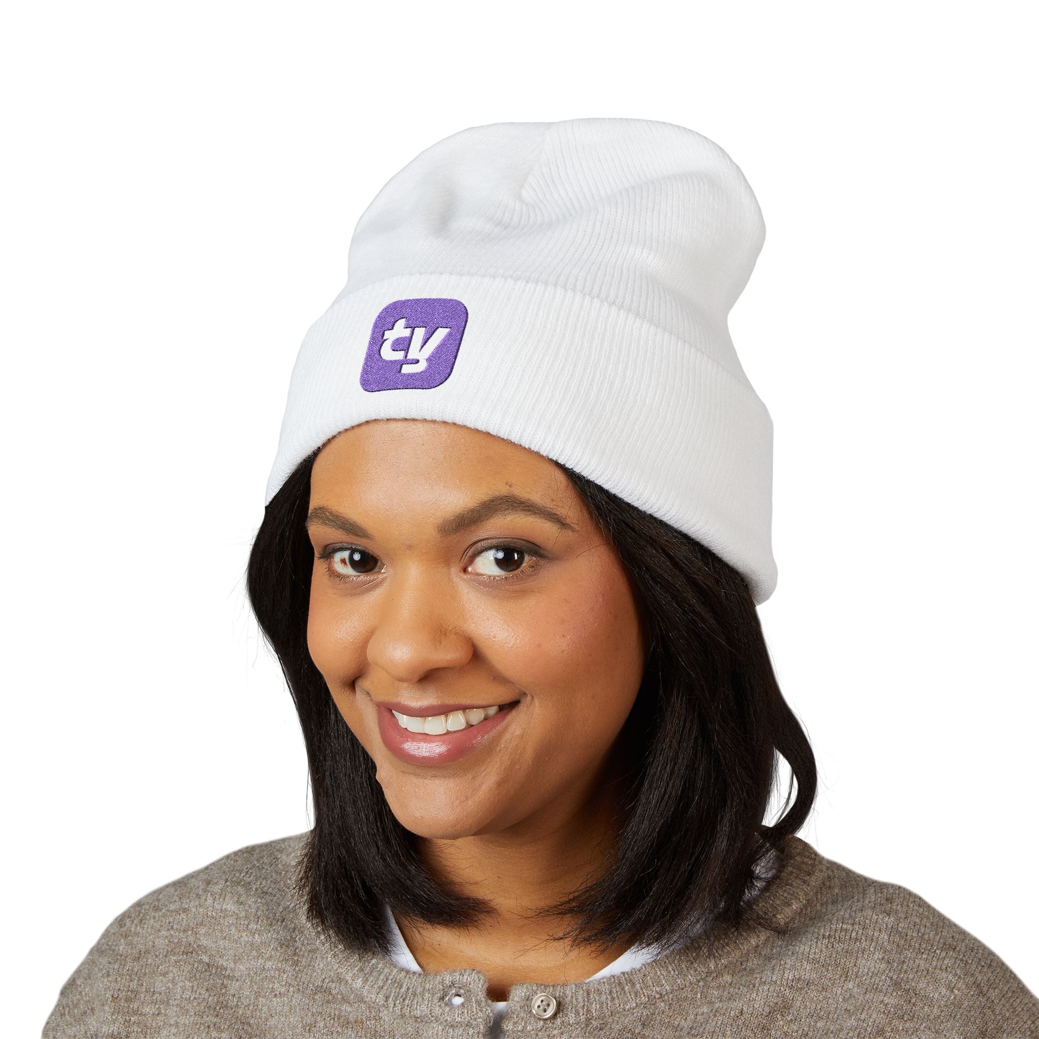 Embroidered Purple 'ty' Cuffed Beanie – Cozy Winter Hat